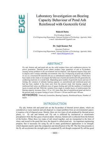 Más sobre Investigación de Laboratorio sobre el Comportamiento de la Capacidad Portante de Ceniza de Estanque